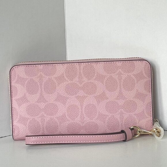 Coach Long Zip Around Wallet CW778 Powder Pink Signature Canvas Wristlet ORGPKG - Picture 3 of 9